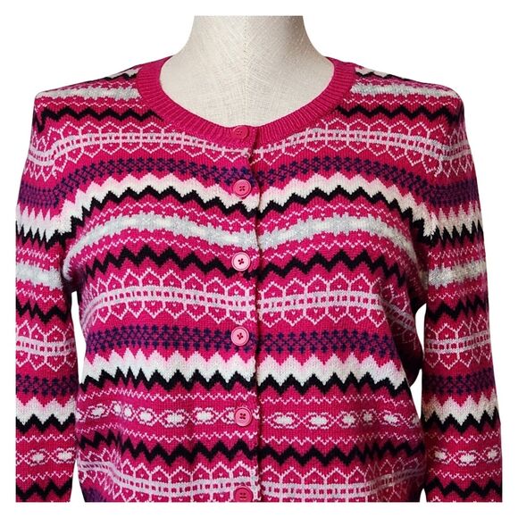 TALBOTS FAIR ISLE NORDIC BUTTON FRONT SWEATER LAMBS WOOL BLEND SIZE S - Picture 2 of 6